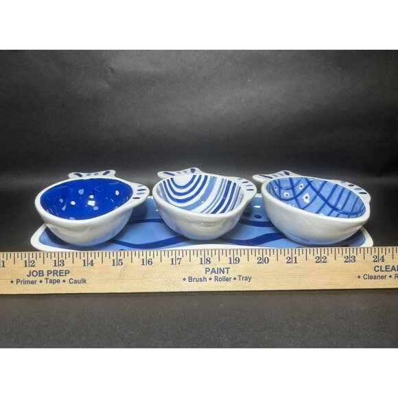 4pc Crate & Barrel Blue & White Fish Snack Set - Picture 3 of 5